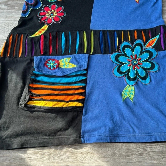 Leopards &  Roses Embroidered Patchwork Asymmetrical Hem Tunics - Picture 9 of 15